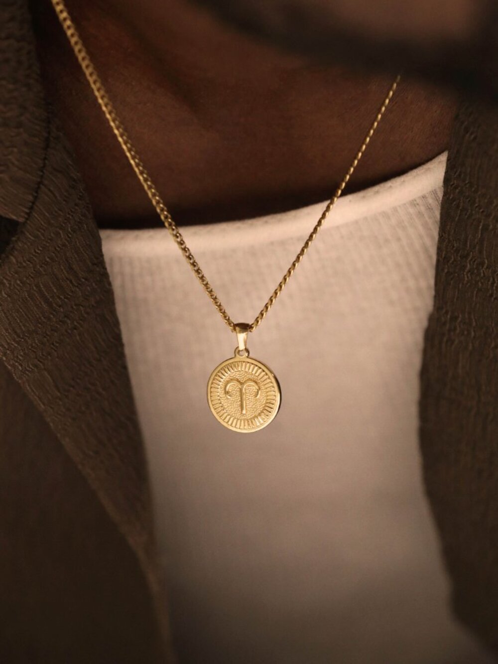 Men's Gold Aries Pendant Necklace